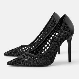 NEW ZARA Basic Collection Black Woven Pointed Toe High Heel Pumps